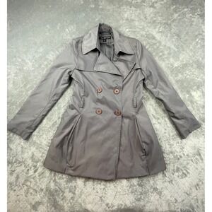 Via Spiga Womens Double Breasted Pleated Back Trench Coat Taupe Grey Small